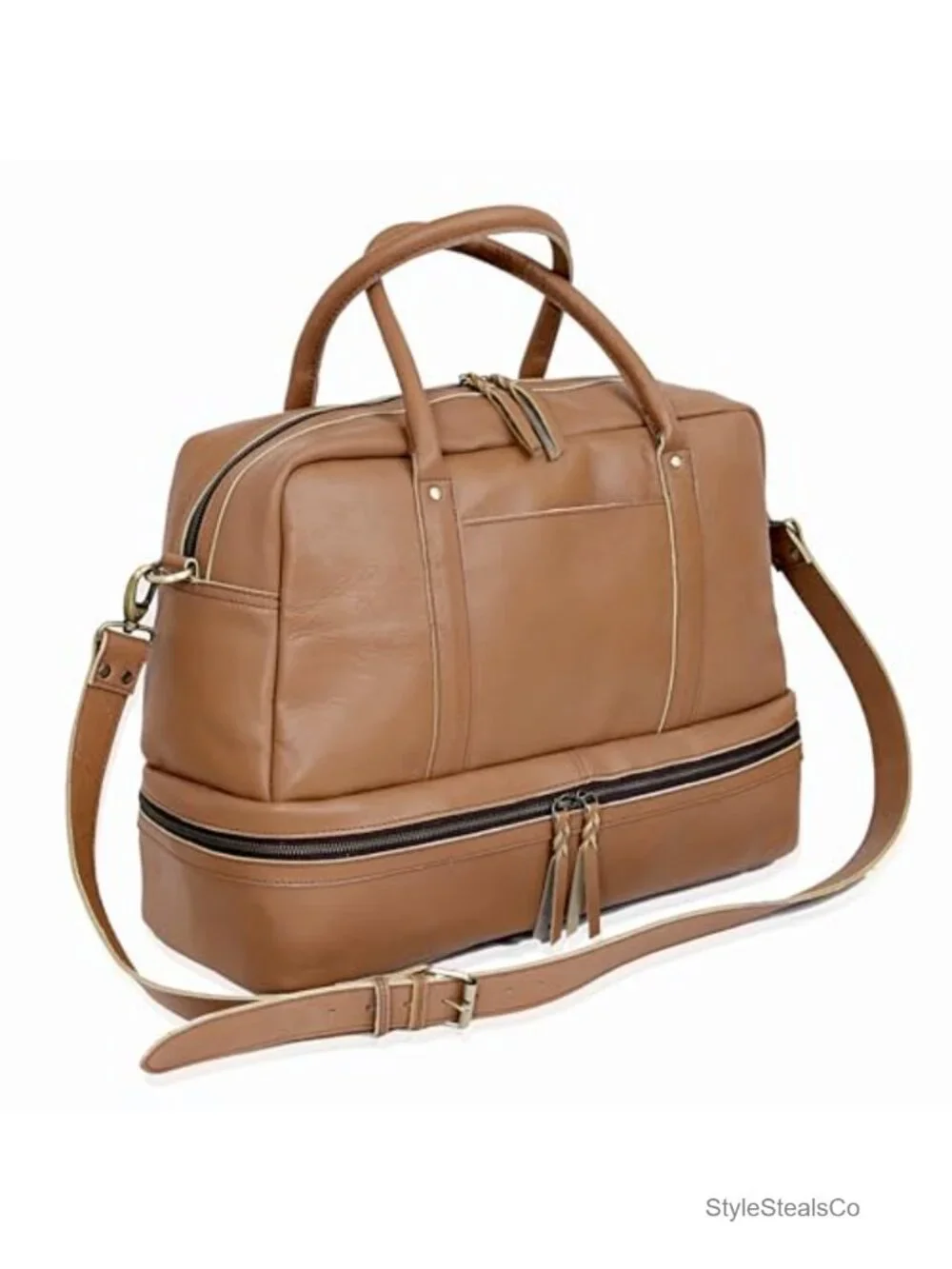 Genuine Hair-On Cowhide Leather Duffel Bag - Weekender Travel Overnight Gym Bag